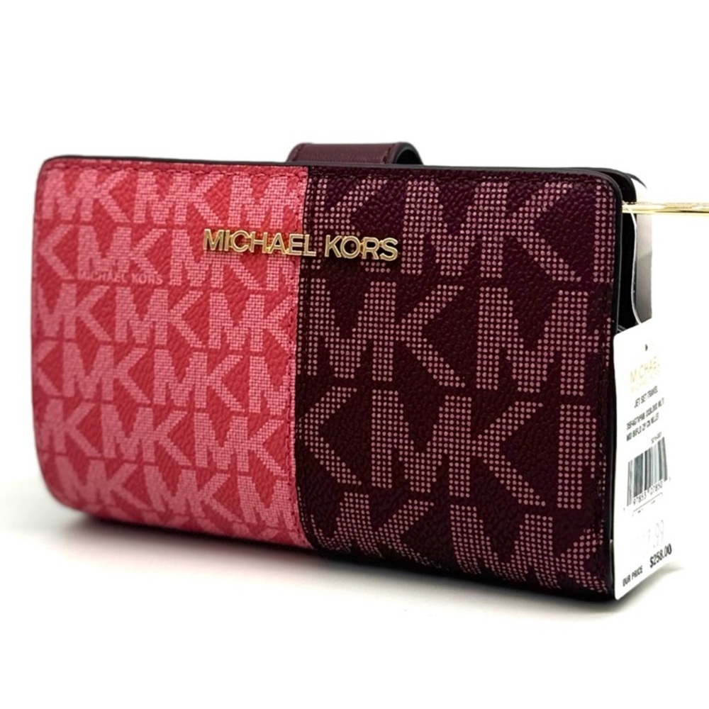 Michael Kors Medium Bifold Zip Chain Wallet Ox Blood Multi - Picture 3 of 8